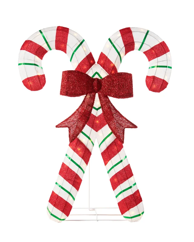 WeRChristmas White Pre-Lit 3D Candy Cane Silhouette 100 Cm