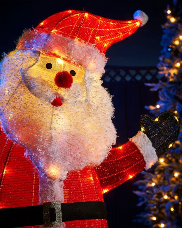 WeRChristmas White 3D Tinsel Santa With Gift Box Silhouette 121 X 95 Cm