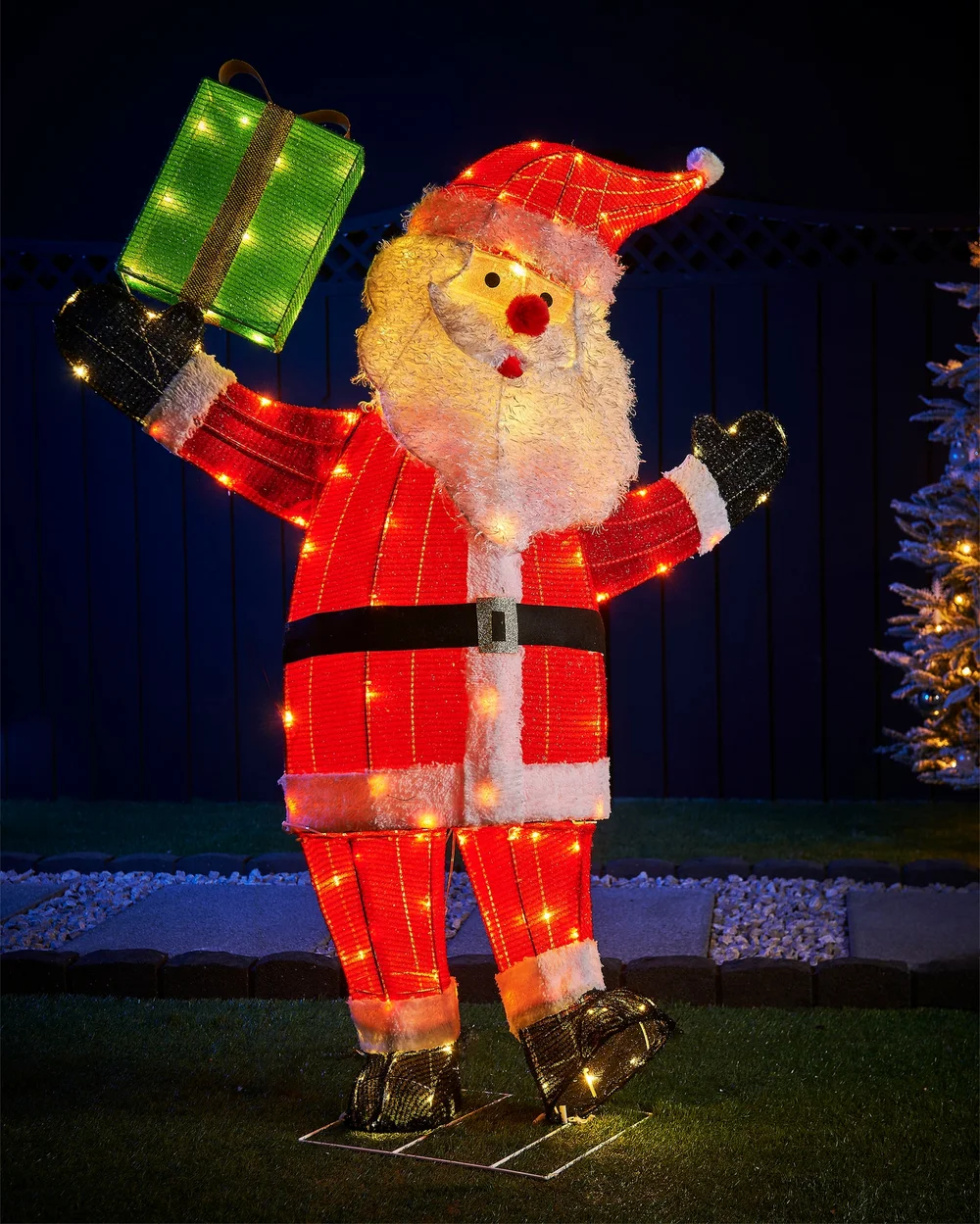 WeRChristmas White 3D Tinsel Santa With Gift Box Silhouette 121 X 95 Cm - No Size Image 1