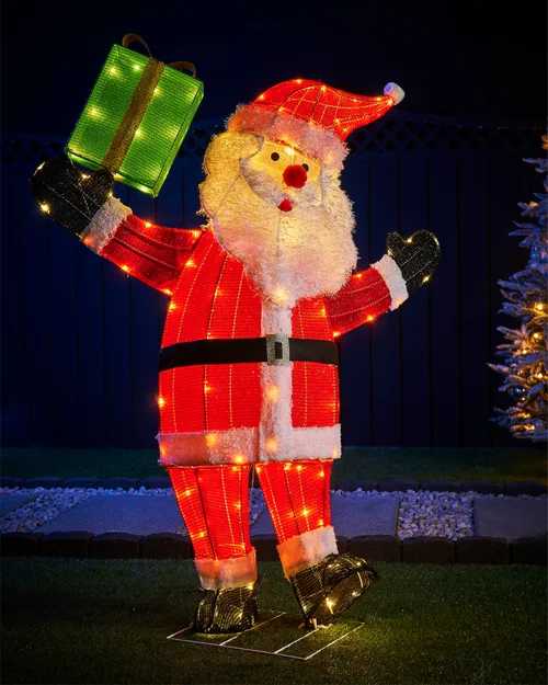 WeRChristmas White 3D Tinsel Santa With Gift Box Silhouette 121 X 95 Cm - No Size Image 1