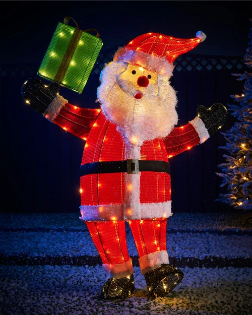WeRChristmas White 3D Tinsel Santa With Gift Box Silhouette 121 X 95 Cm - No Size Image 5