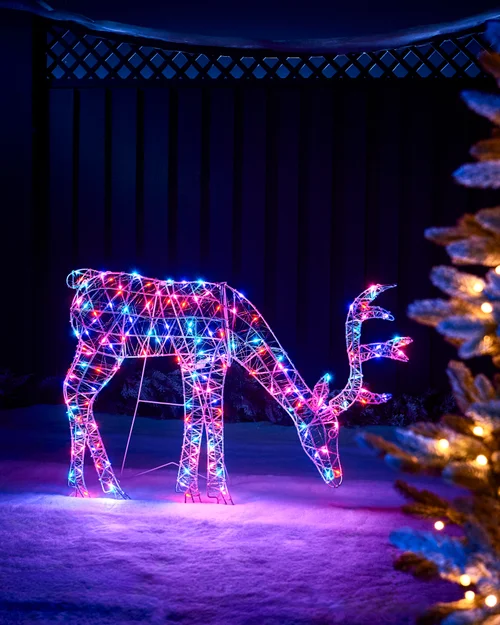 WeRChristmas White Pre-Lit 2D Aurora Grazing Reindeer 95 Cm - No Size Image 1