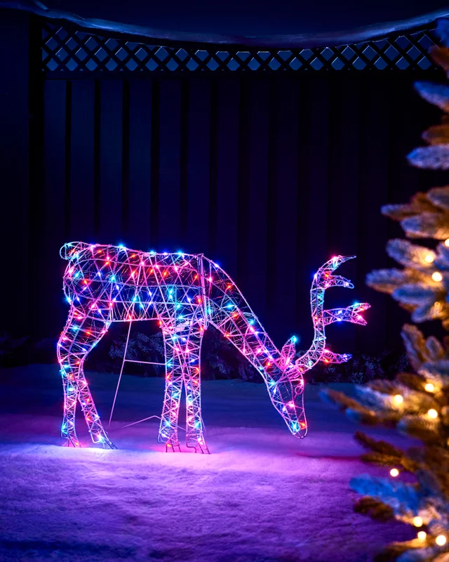 WeRChristmas White Pre-Lit 2D Aurora Grazing Reindeer 95 Cm
