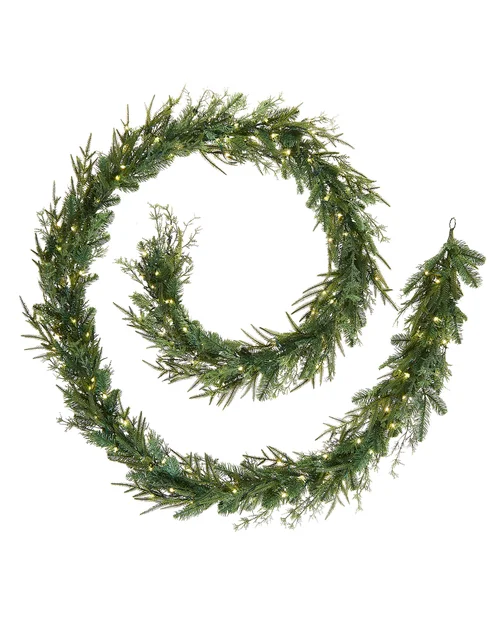 WeRChristmas White Pre-Lit Natural Fir Christmas Garland With 100 Warm White Leds And Memory Controller 12 Ft - No Size Image 1