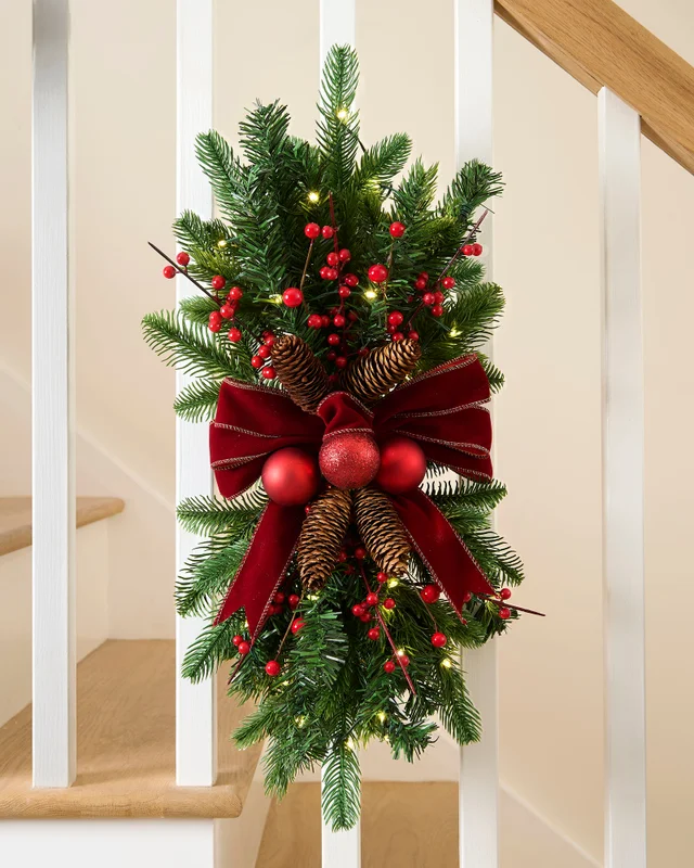 WeRChristmas Multi-Colour Pre-Lit Red And Burgundy Garland Swag 60 Cm
