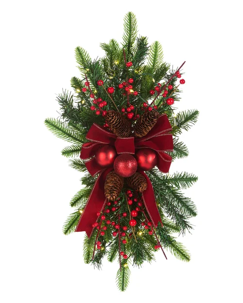 WeRChristmas Multi-Colour Pre-Lit Red And Burgundy Garland Swag 60 Cm - No Size Image 1