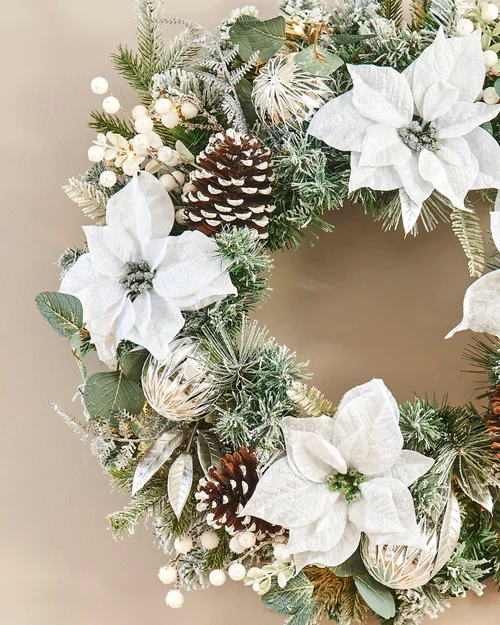 WeRChristmas Multi-Colour Pre-Lit Frosted Silver And White Decorated Artificial Christmas Wreath 20 Warm White Leds 60 Cm - No Size Image 3