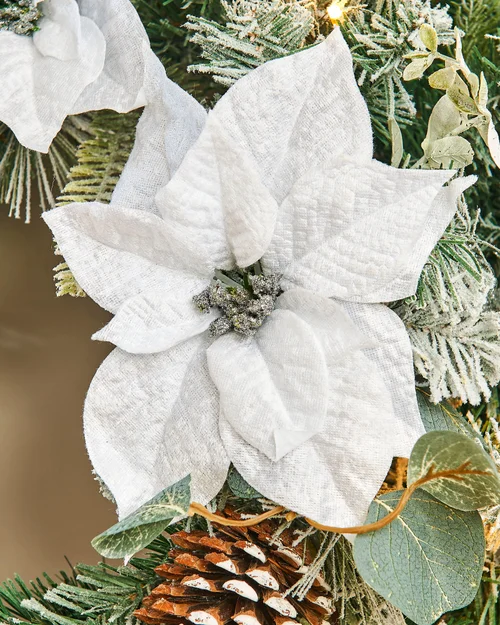 WeRChristmas Multi-Colour Pre-Lit Frosted Silver And White Decorated Artificial Christmas Wreath 20 Warm White Leds 60 Cm - No Size Image 5