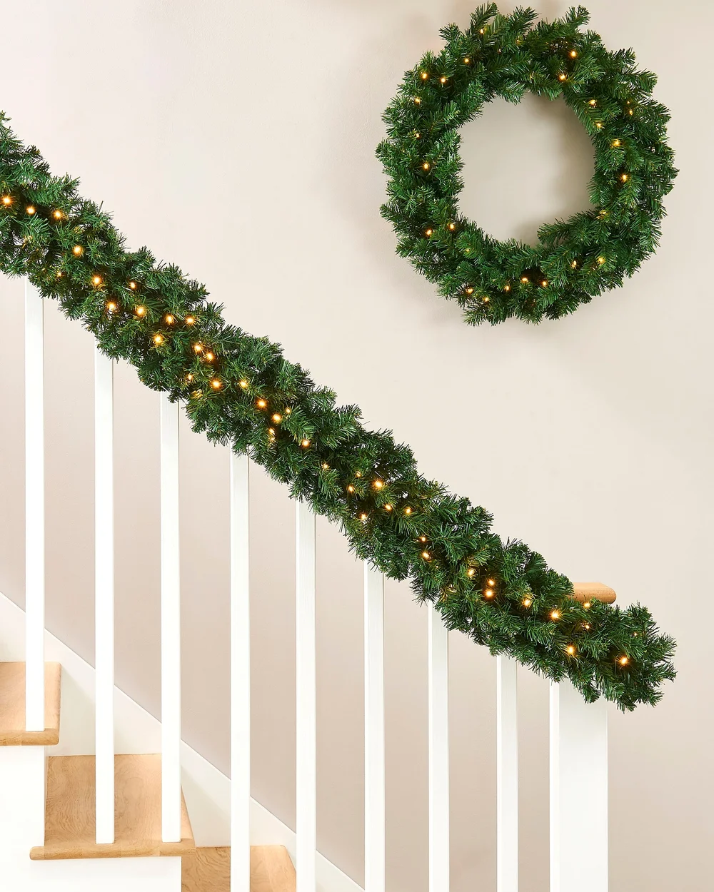 WeRChristmas White Pre-Lit Extra-Thick Pine Artificial Christmas Garland 80 Warm White Leds 9 Ft - No Size Image 3