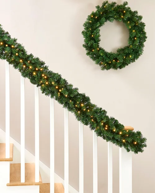 WeRChristmas White Pre-Lit Extra-Thick Pine Artificial Christmas Garland 80 Warm White Leds 9 Ft - No Size Image 3