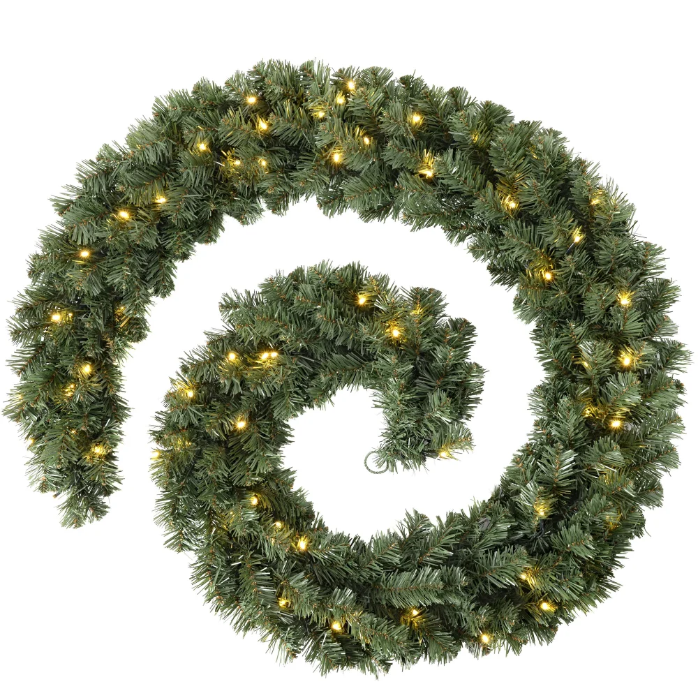 WeRChristmas White Pre-Lit Extra-Thick Pine Artificial Christmas Garland 80 Warm White Leds 9 Ft - No Size Image 1