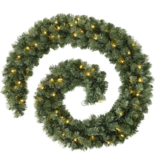 WeRChristmas White Pre-Lit Extra-Thick Pine Artificial Christmas Garland 80 Warm White Leds 9 Ft - No Size Image 1