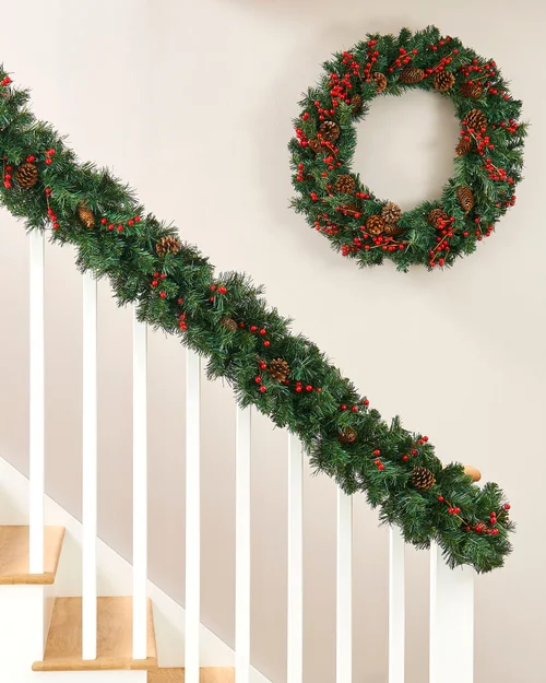WeRChristmas Green Extra-Thick Mixed Pine Artificial Christmas Garland With Pinecones And Berries 9 Ft - No Size Image 3