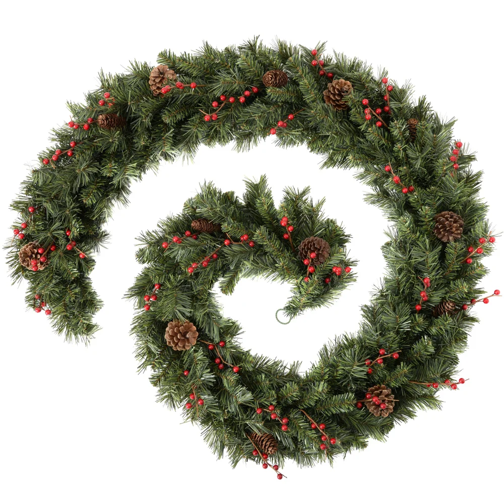 WeRChristmas Green Extra-Thick Mixed Pine Artificial Christmas Garland With Pinecones And Berries 9 Ft - No Size Image 1
