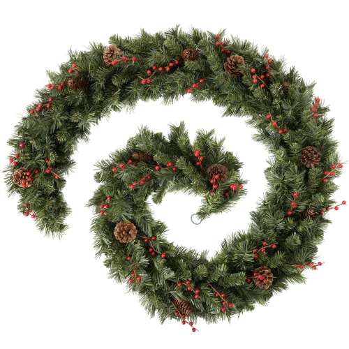 WeRChristmas Green Extra-Thick Mixed Pine Artificial Christmas Garland With Pinecones And Berries 9 Ft - No Size Image 1