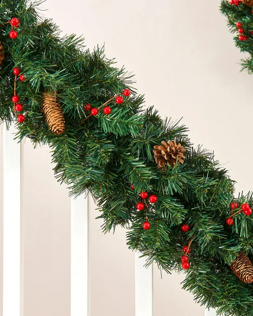 WeRChristmas Green Extra-Thick Mixed Pine Artificial Christmas Garland With Pinecones And Berries 9 Ft - No Size Image 2
