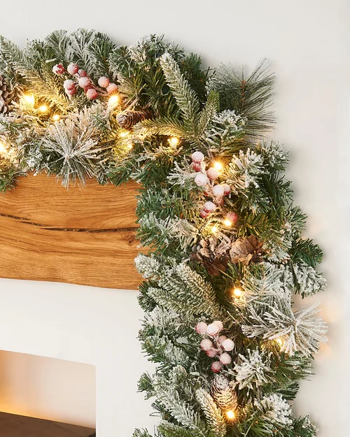 WeRChristmas Green And White Pre-Lit Snow-Flocked Extra-Thick Mixed Pine Artificial Christmas Garland 80 Warm White Leds 9 Ft - No Size Image 2