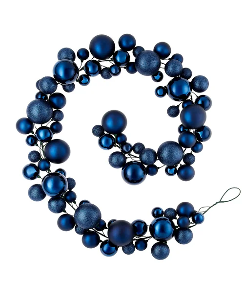 WeRChristmas Navy Bauble Christmas Tree Garland With 84 Mixed Finish Baubles 9 Ft - No Size Image 1