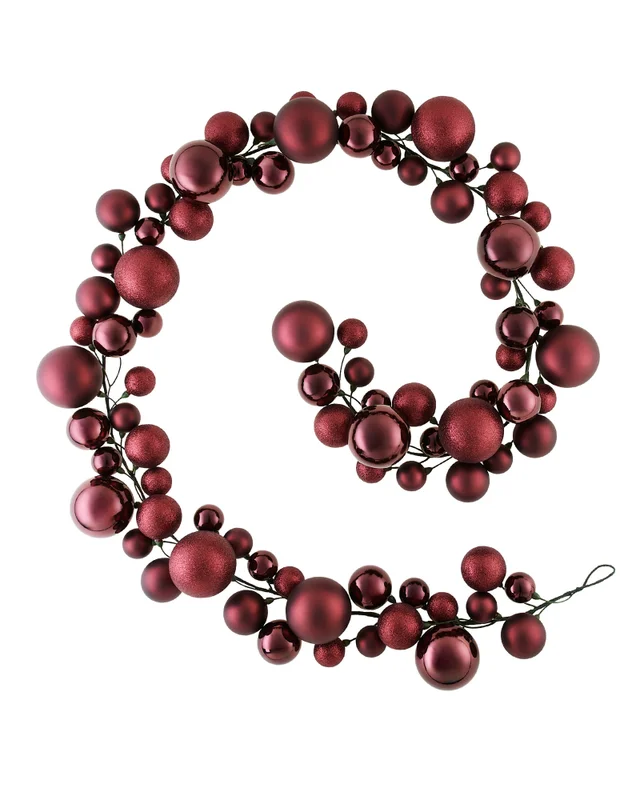 WeRChristmas Burgundy Christmas Bauble Garland 84 Shatterproof Baubles 9 Ft
