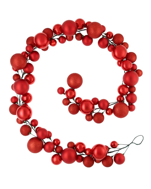 WeRChristmas Red Christmas Bauble Garland 84 Shatterproof Baubles 9 Ft - No Size Image 1