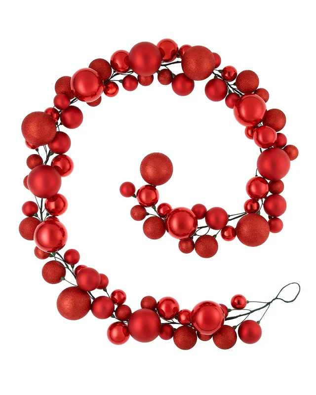 WeRChristmas Red Christmas Bauble Garland 84 Shatterproof Baubles 9 Ft
