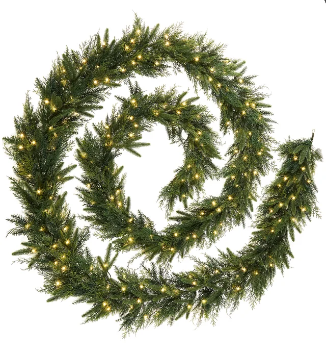 WeRChristmas Natural Pre-Lit Fir Artificial Christmas Garland 200 Warm White Leds 18 Ft