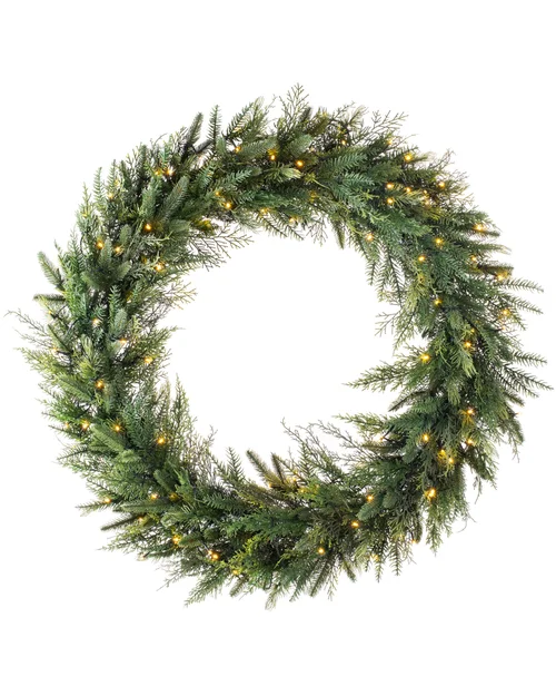 WeRChristmas Green Pre-Lit Natural Fir Artificial Christmas Wreath 100 Warm White Leds 1 M - No Size Image 1