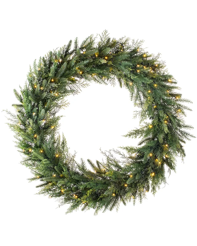 WeRChristmas Green Pre-Lit Natural Fir Artificial Christmas Wreath 100 Warm White Leds 1 M
