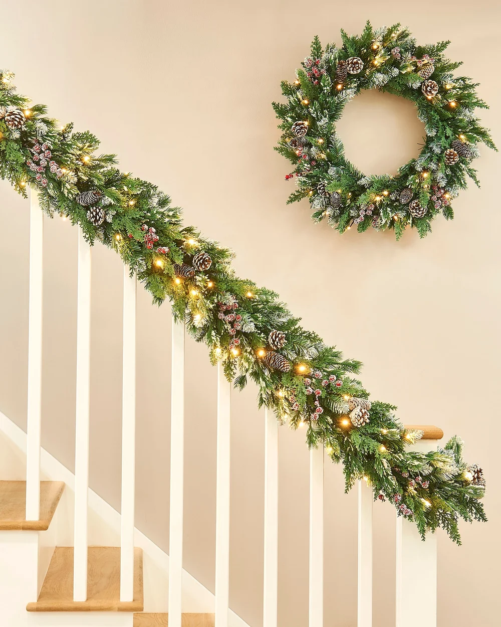 WeRChristmas Green And White Pre-Lit Snow-Flocked Mixed-Tip Artificial Christmas Garland 80 Warm White Leds 9 Ft - No Size Image 3