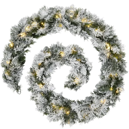 WeRChristmas Green And White Pre-Lit Snow-Flocked Spruce Artificial Christmas Garland 20 Warm White Leds 9 Ft - No Size Image 1