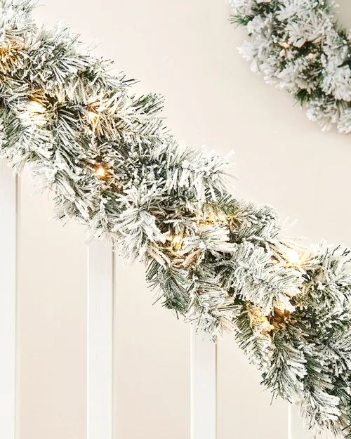 WeRChristmas Green And White Pre-Lit Snow-Flocked Spruce Artificial Christmas Garland 20 Warm White Leds 9 Ft - No Size Image 2