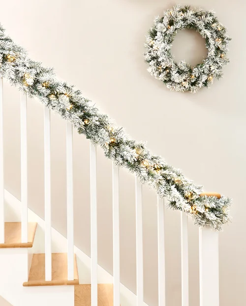 WeRChristmas Green And White Pre-Lit Snow-Flocked Spruce Artificial Christmas Garland 20 Warm White Leds 9 Ft - No Size Image 3