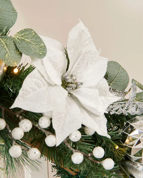 WeRChristmas White Pre-Lit Natural Fir Christmas Wreath 100 Warm White Micro Leds 8 Function Timer Controller Lead Wire 76 Cm - No Size Image 6