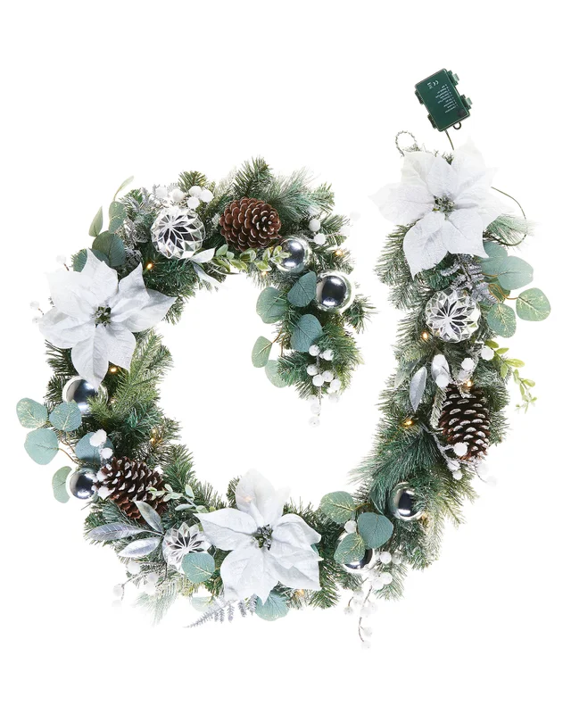 WeRChristmas White Pre-Lit Natural Fir Christmas Wreath 100 Warm White Micro Leds 8 Function Timer Controller Lead Wire 76 Cm
