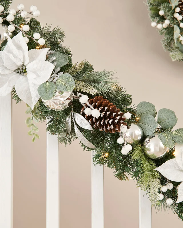 WeRChristmas White Pre-Lit Natural Fir Christmas Wreath 100 Warm White Micro Leds 8 Function Timer Controller Lead Wire 76 Cm