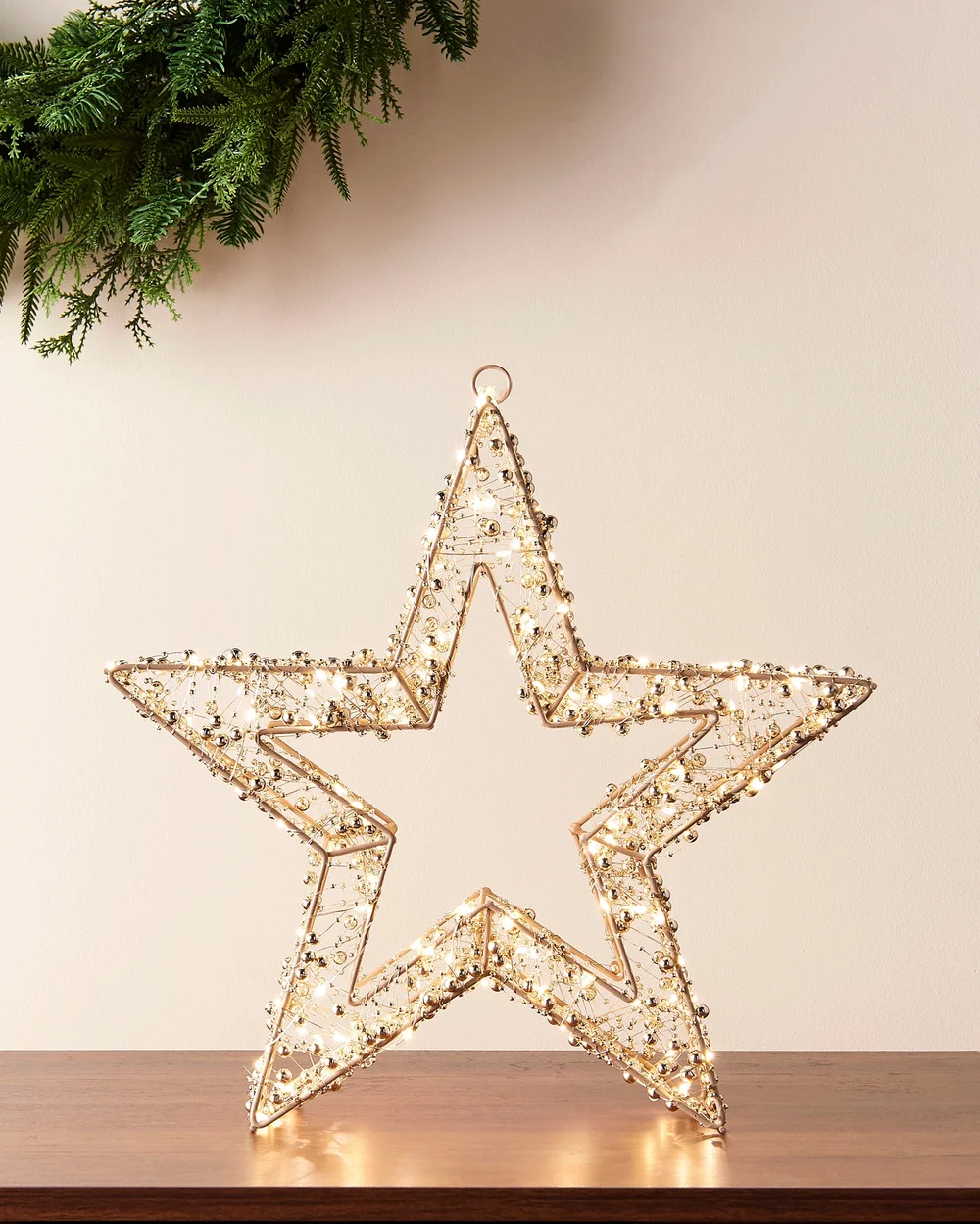 WeRChristmas Gold Pre-Lit Beaded Star 200 Warm White Micro Leds With Timer 38 Cm - No Size Image 2