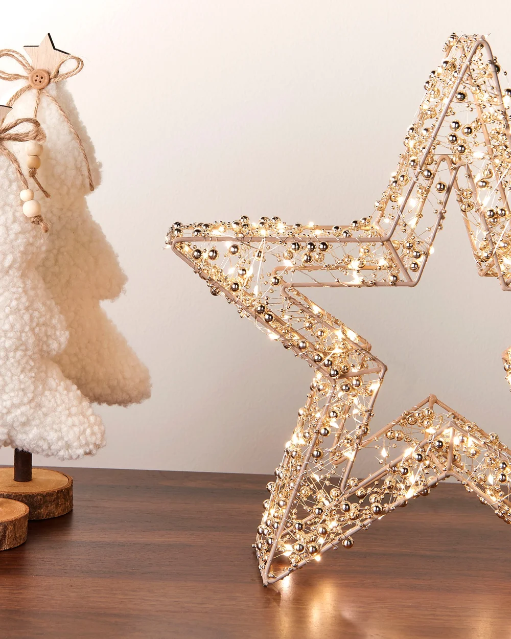 WeRChristmas Gold Pre-Lit Beaded Star 200 Warm White Micro Leds With Timer 38 Cm - No Size Image 3
