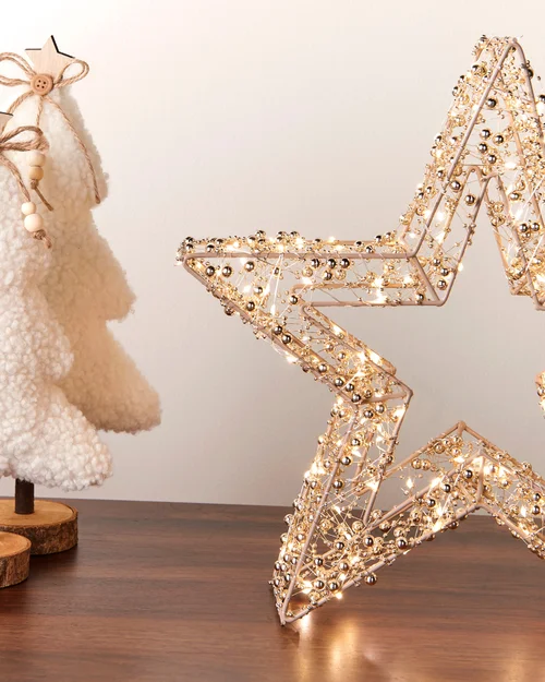 WeRChristmas Gold Pre-Lit Beaded Star 200 Warm White Micro Leds With Timer 38 Cm - No Size Image 3