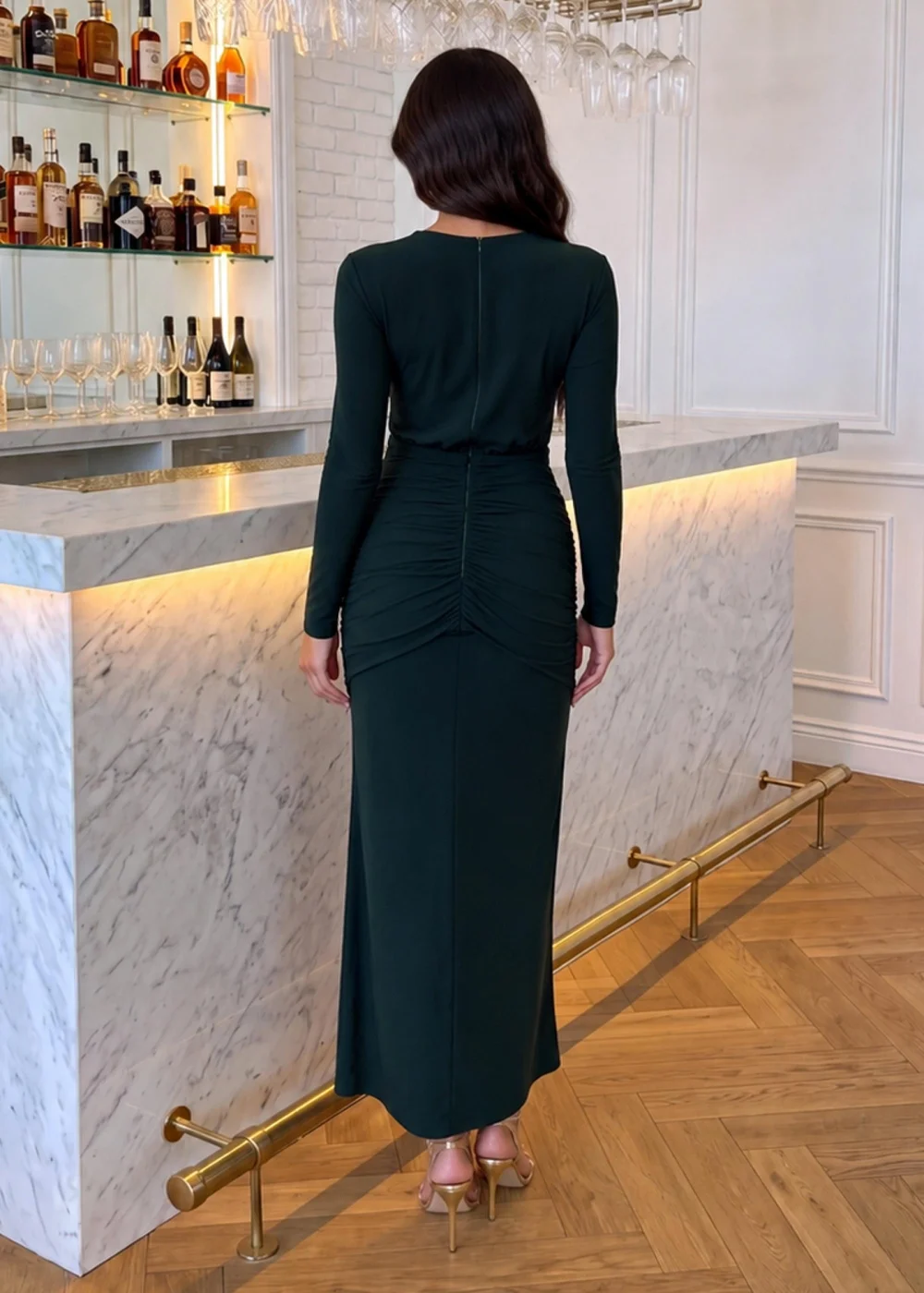 AX Paris Forest Green Long Sleeve Twist Front Midi Dress - 16 Image 4
