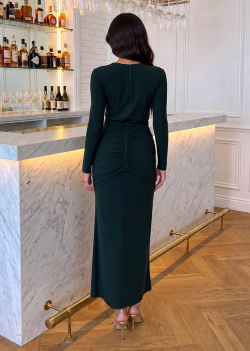 AX Paris Forest Green Long Sleeve Twist Front Midi Dress - 16 Image 4
