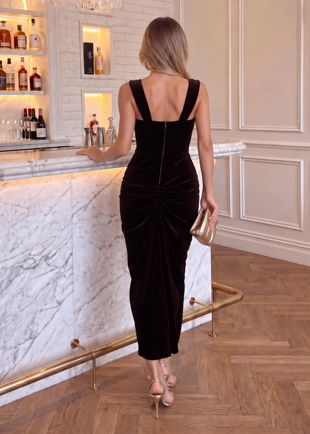 AX Paris Chocolate Velvet Gold Detail Knot Midi Dress - 16 Image 4