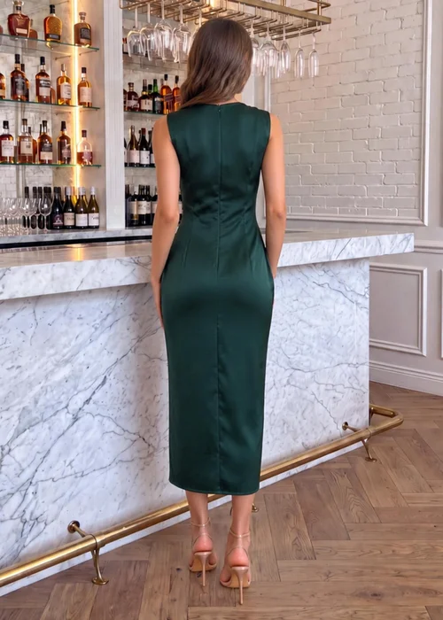AX Paris Teal Satin Gold Detail Midi Dress - 16 Image 4