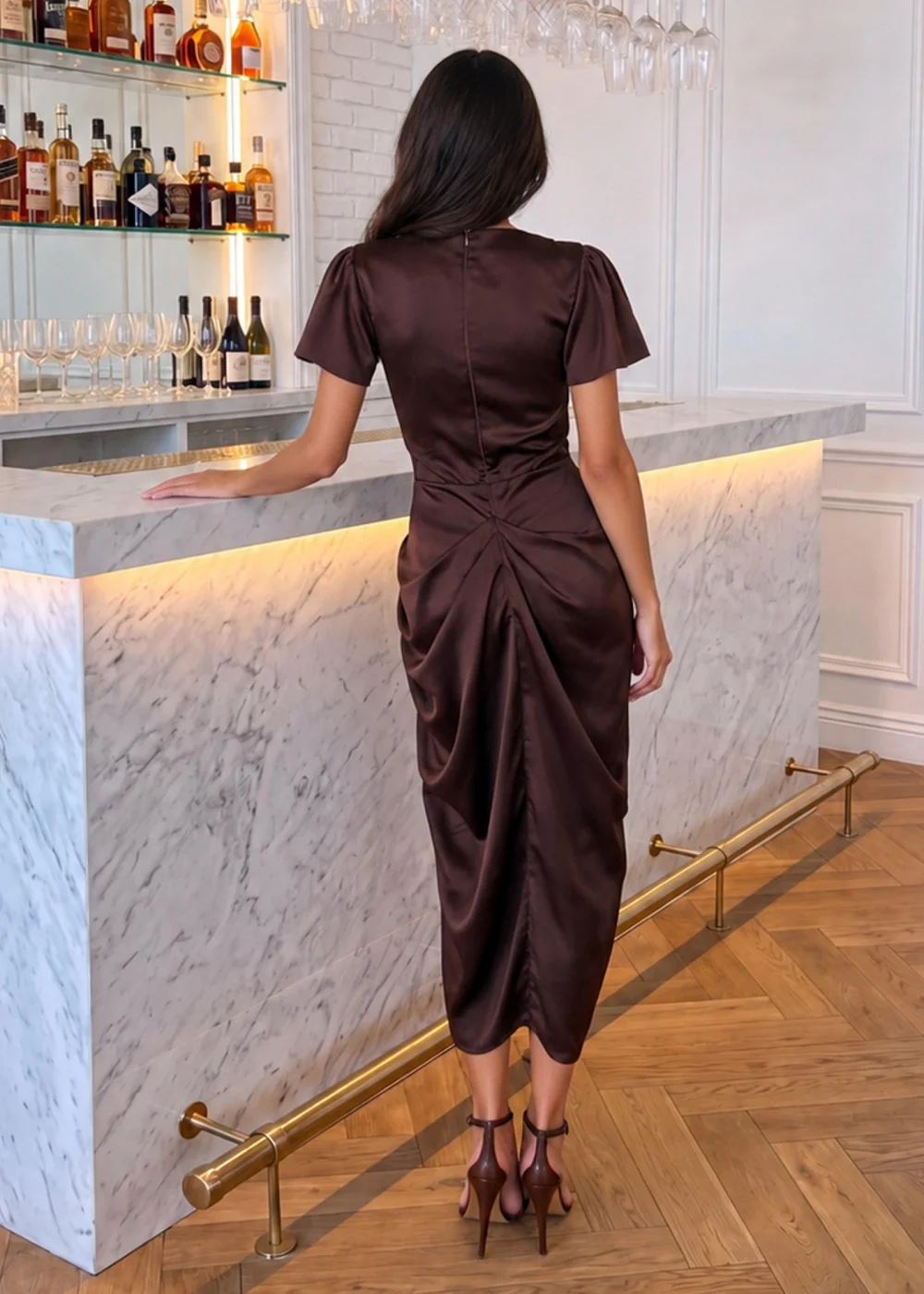 AX Paris Chocolate Flutter Sleeve Gathered Midi Dress - 8 Image 4
