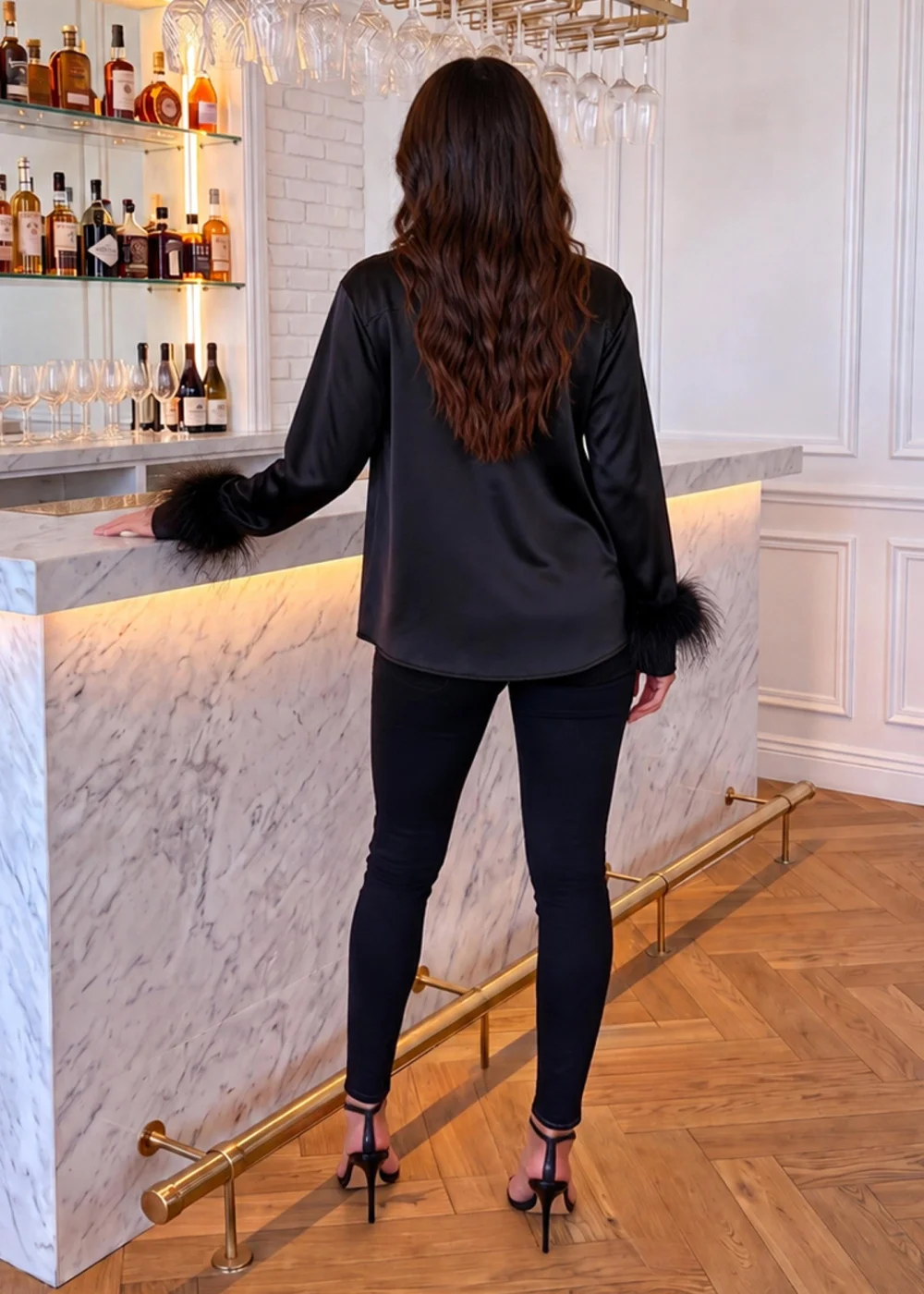 AX Paris Black Satin Feather Cuff Long Sleeve Shirt - 14 Image 4