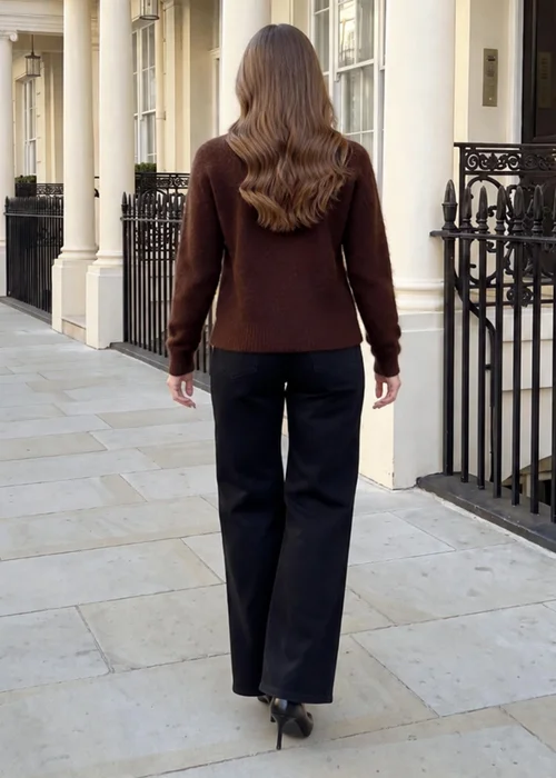 AX Paris Chocolate Brown Argyle Crew Neck Jumper - M/L Image 4