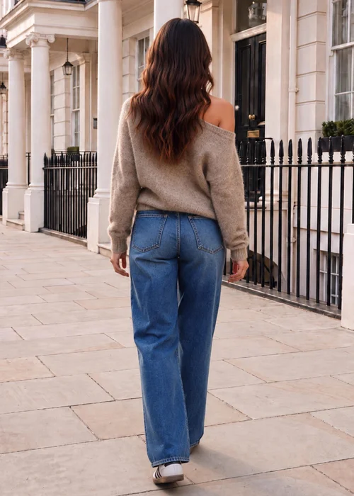 AX Paris Stone Brushed Knit Off The Shoulder Jumper - M/L Image 4
