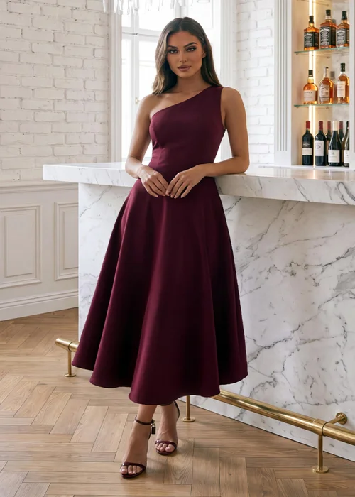 AX Paris Plum One Shoulder A-Line Midi Dress - 10 Image 2