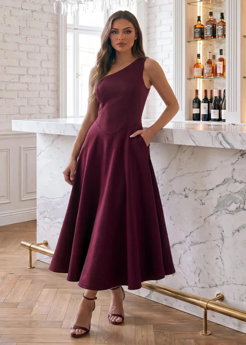 AX Paris Plum One Shoulder A-Line Midi Dress - 10 Image 1