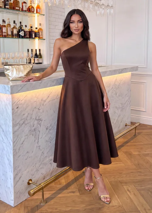 AX Paris Chocolate One Shoulder A-Line Midi Dress - 14 Image 2