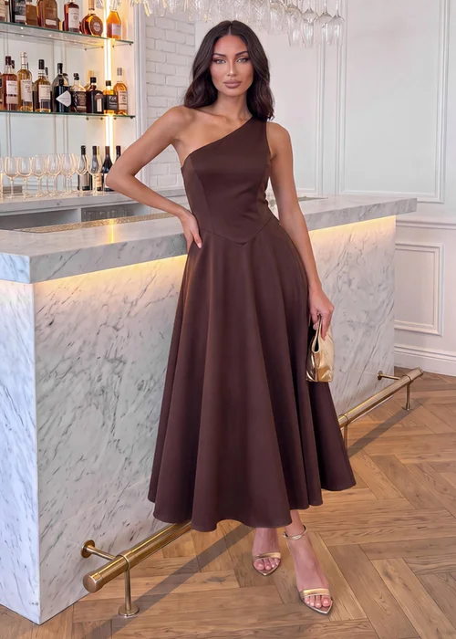 AX Paris Chocolate One Shoulder A-Line Midi Dress - 14 Image 1